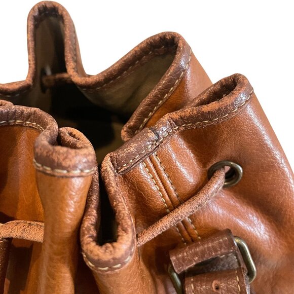 Carlo Rino Distressed Leather Tote Shoulder Bag Drawstring Close Brown - Picture 7 of 9